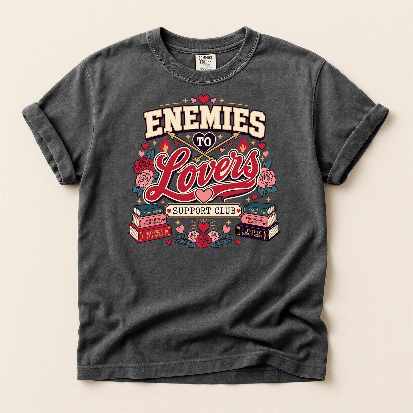 Enemies to Lovers T-Shirt — "Enemies to Lovers Support Club" Retro Romance Tee