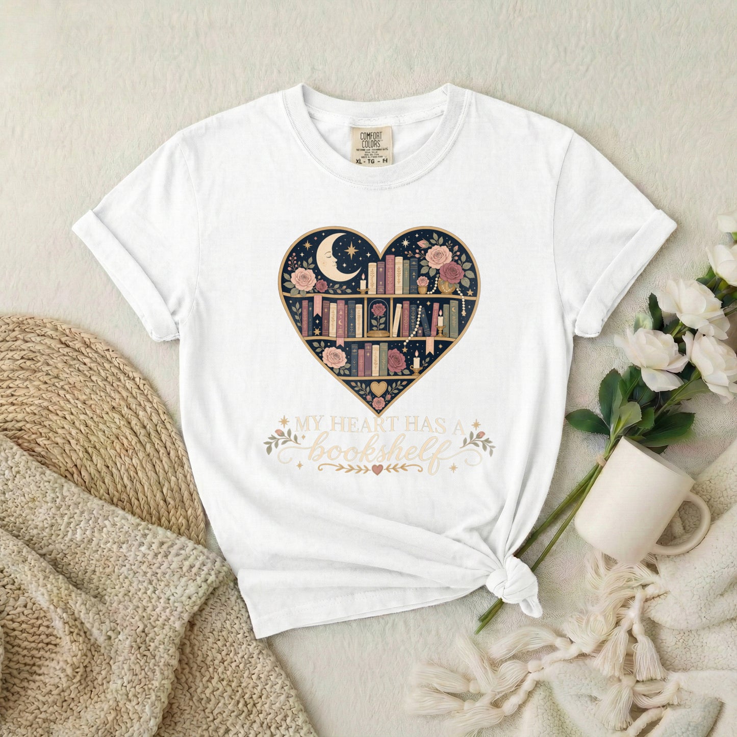 Book Lover Heart T-Shirt — "When in Doubt, Read" Floral Bookshelf Tee