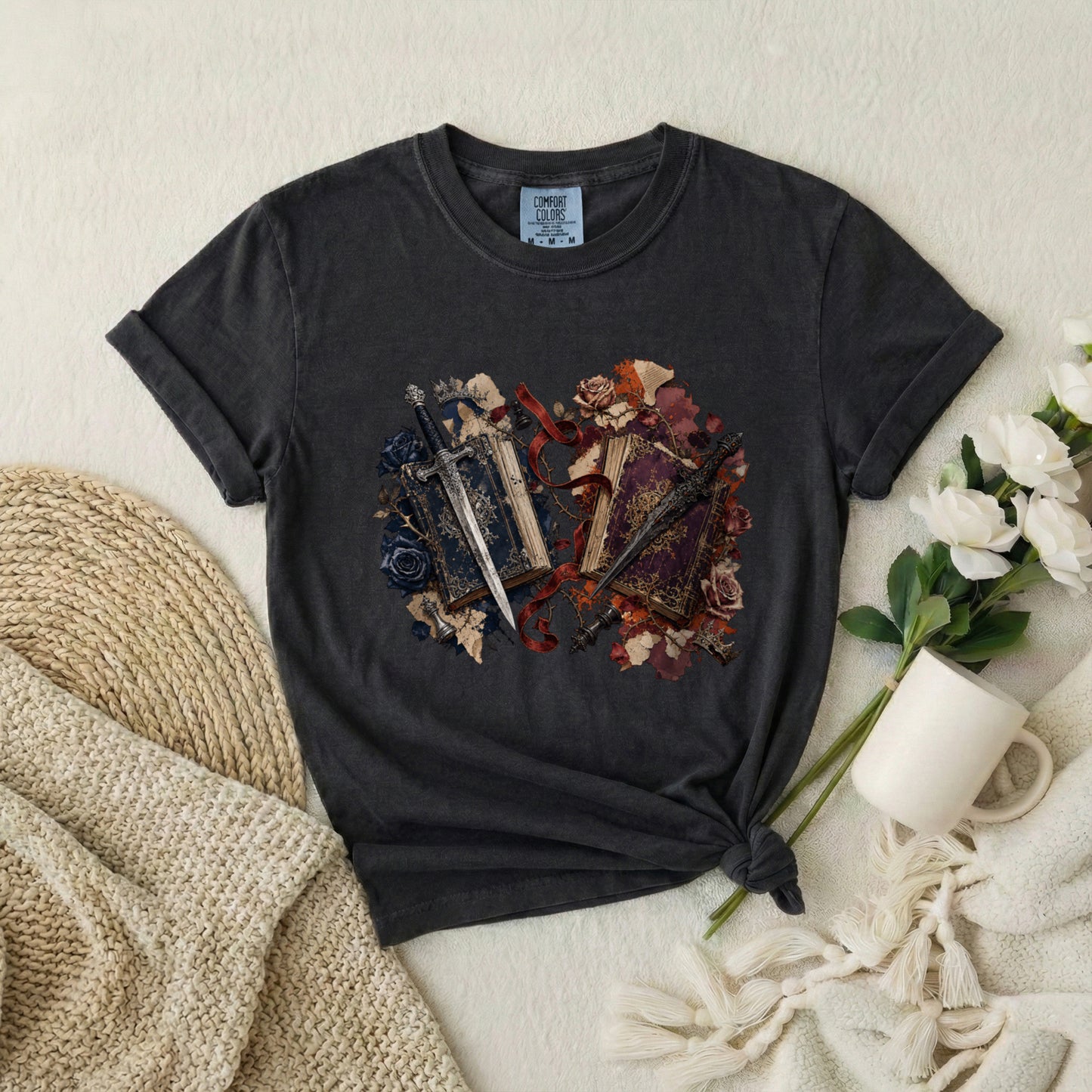 Vintage Mirror Skull T-Shirt — Gothic Grunge Floral Graphic Tee