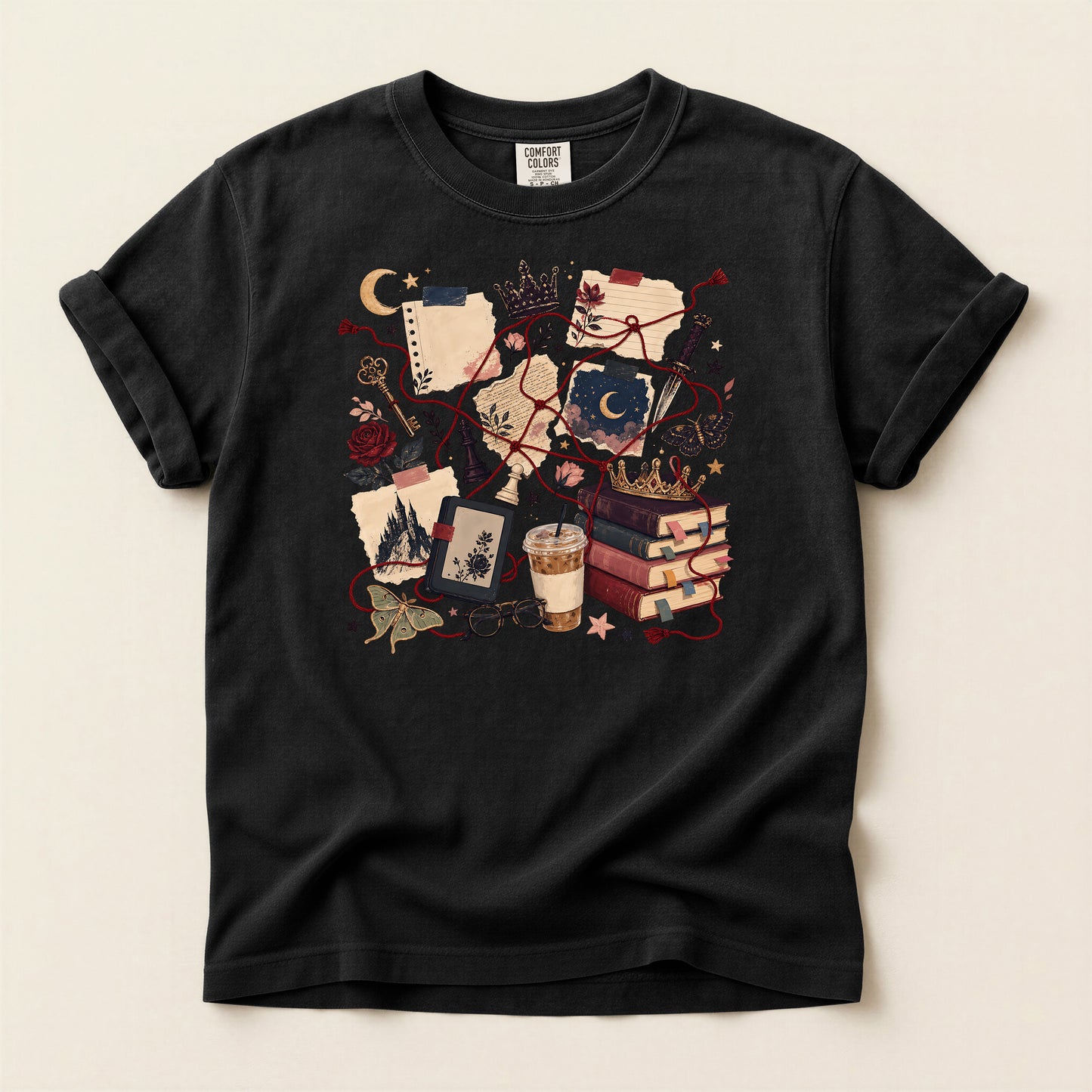 Cozy Witchcore Graphic T-Shirt — Books, Tarot & Moon Aesthetic