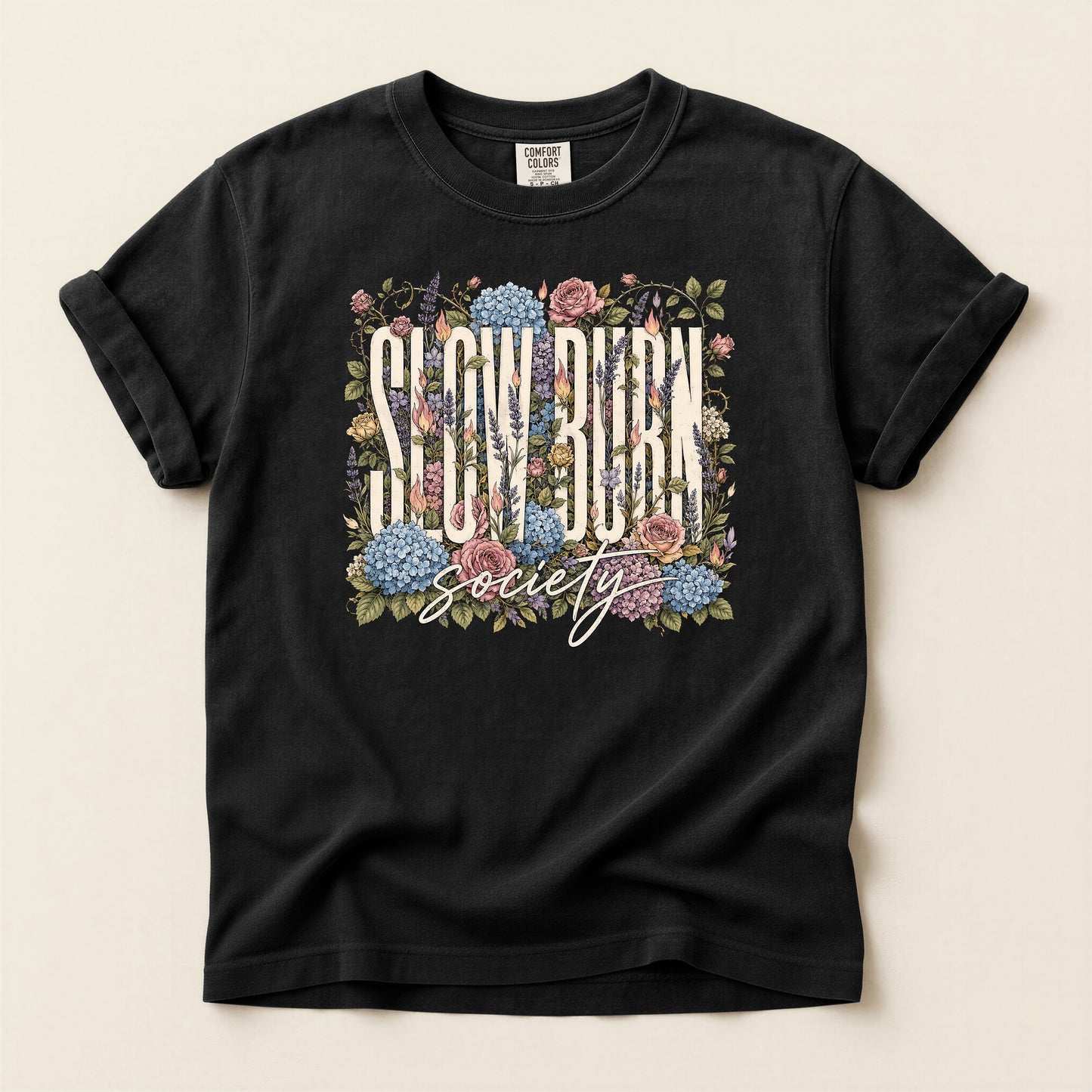 Flower Frame T-Shirt — "I GUV ROCK Society" Vintage Floral Graphic Tee