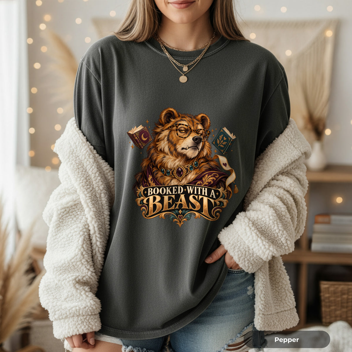 Booked With a Beast T-Shirt — Literary Bear Graphic Tee