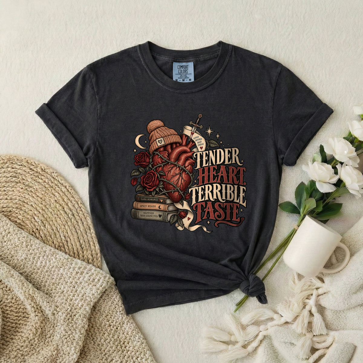 Graphic T-Shirt — “Tender Heart Terrible Taste” Vintage Tattoo Heart Design