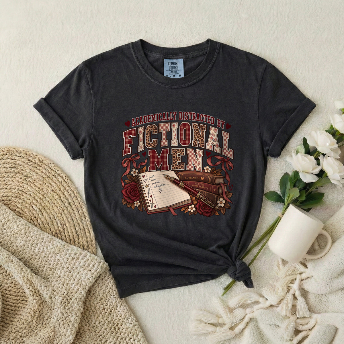 Academically Distracted by Fiction & Coffee Graphic T-Shirt