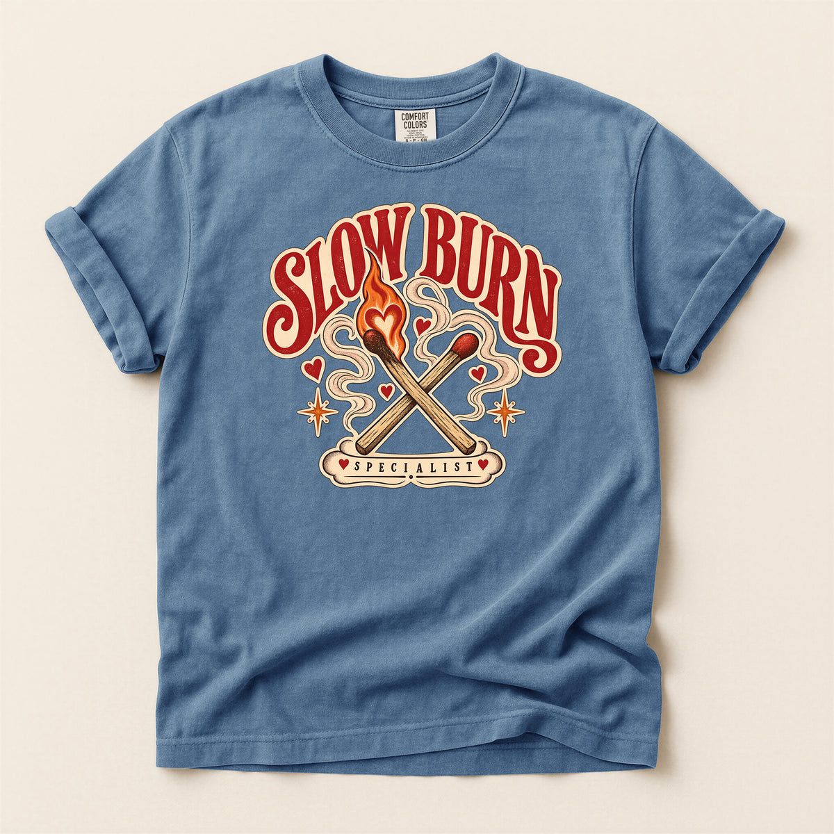 Slow Burn Graphic T-Shirt — Retro Matchstick Flame Design