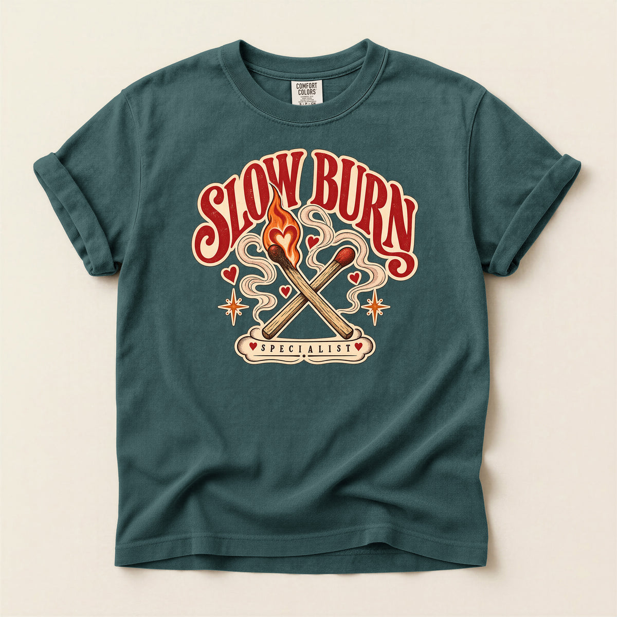 Slow Burn Graphic T-Shirt — Retro Matchstick Flame Design