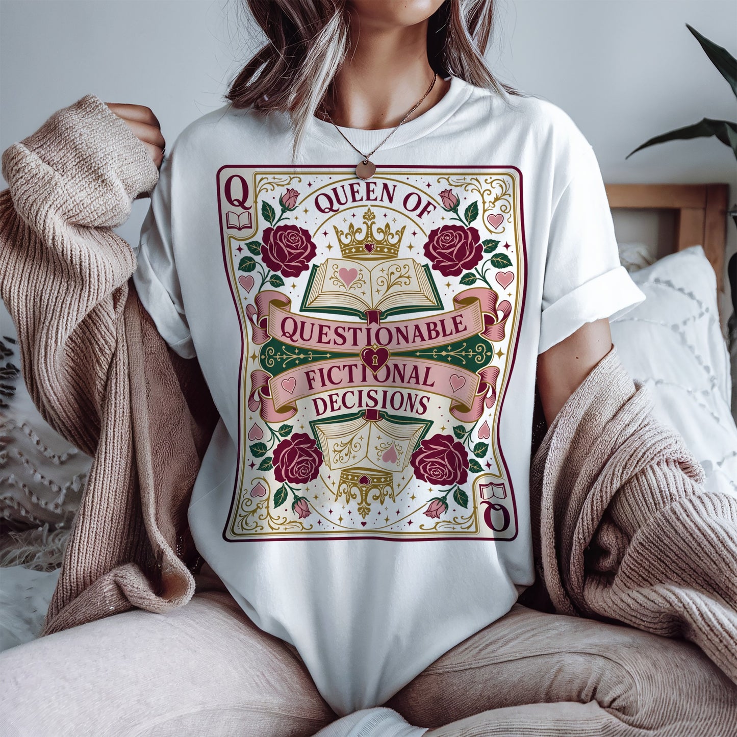 Queen of Questionable Fictional Decisions, Vintage Booklover Tee
