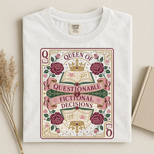 Queen of Questionable Fictional Decisions, Vintage Booklover Tee