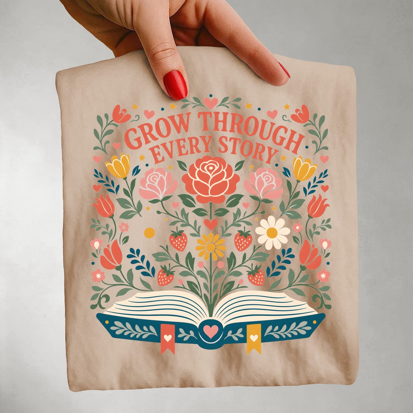 Grow Through Every Story T-Shirt — Floral Book Lover Tee