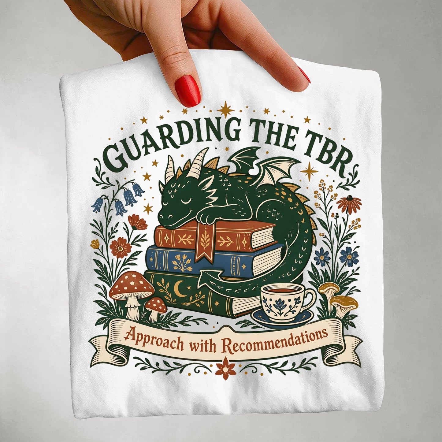 Book Dragon T-Shirt — "Guarding the TBRs" Literary Graphic Tee