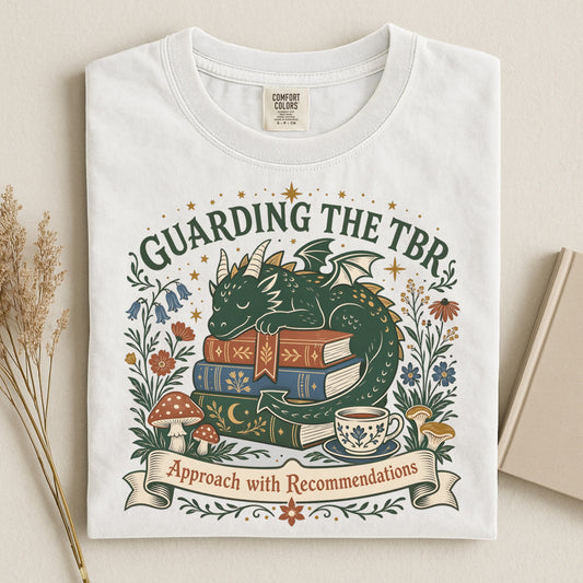 Book Dragon T-Shirt — "Guarding the TBRs" Literary Graphic Tee