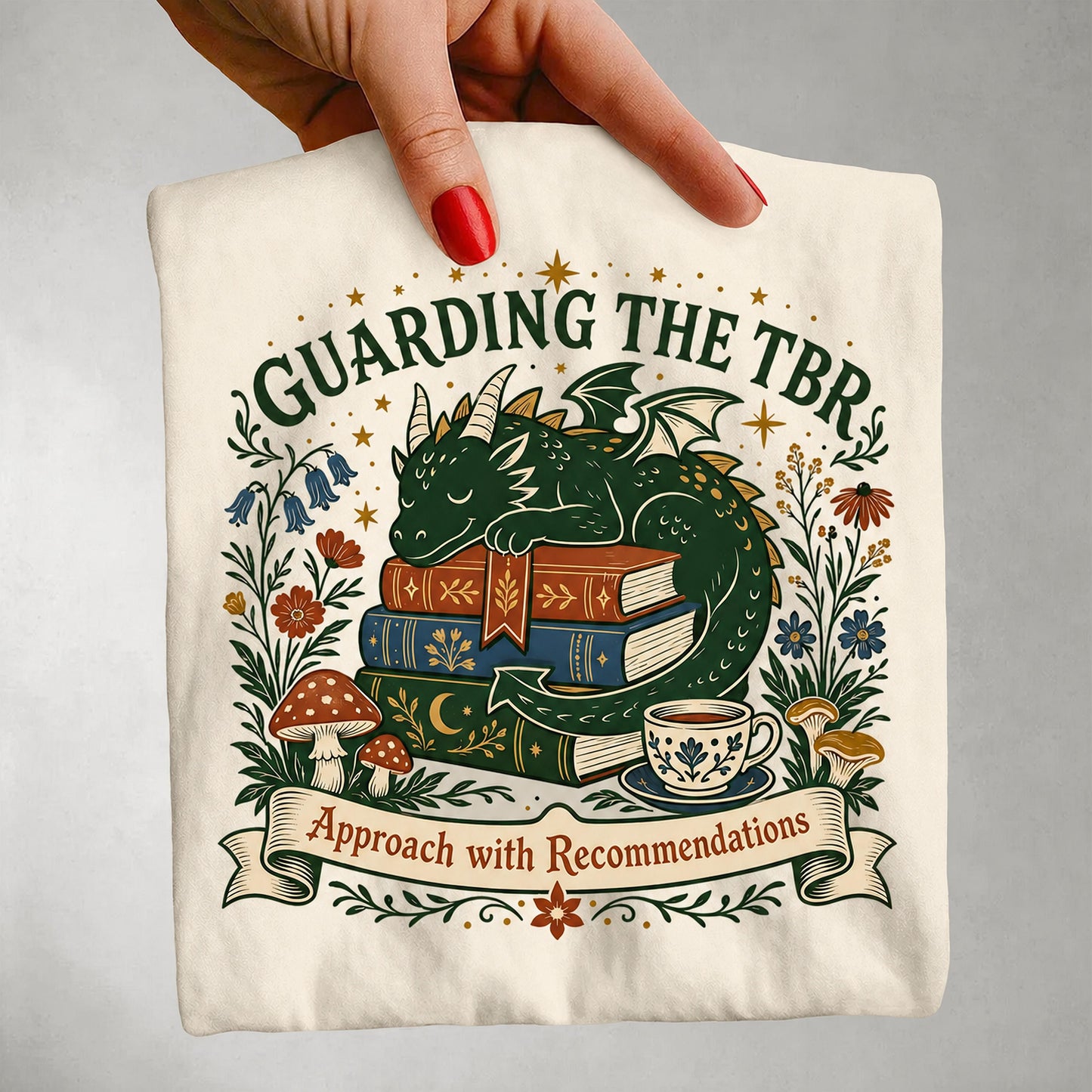 Book Dragon T-Shirt — "Guarding the TBRs" Literary Graphic Tee