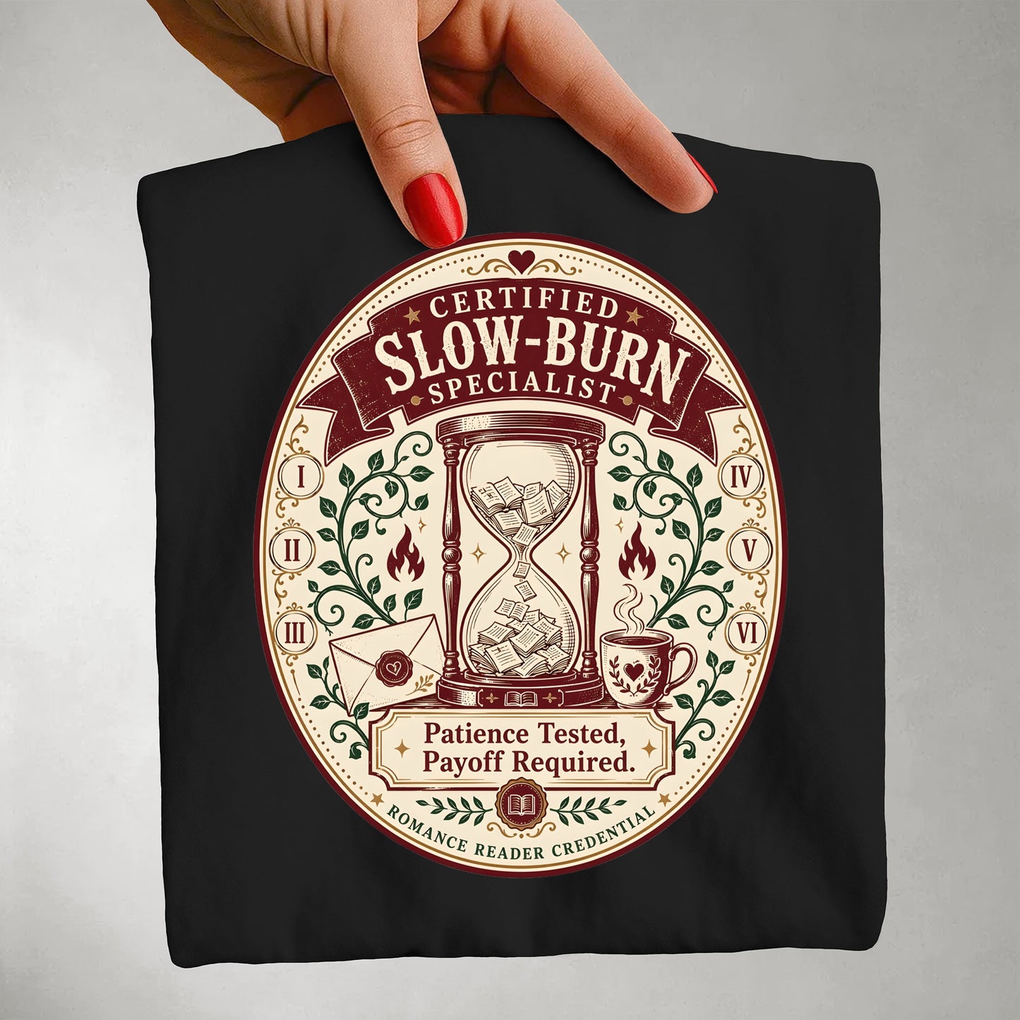 Slow-Burn Specialist T-Shirt — “Patience Tested, Payoff Required” Vintage Hourglass Tee