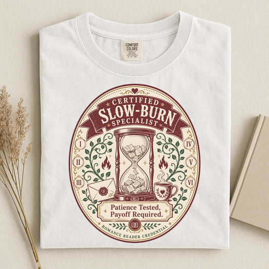 Slow-Burn Specialist T-Shirt — “Patience Tested, Payoff Required” Vintage Hourglass Tee