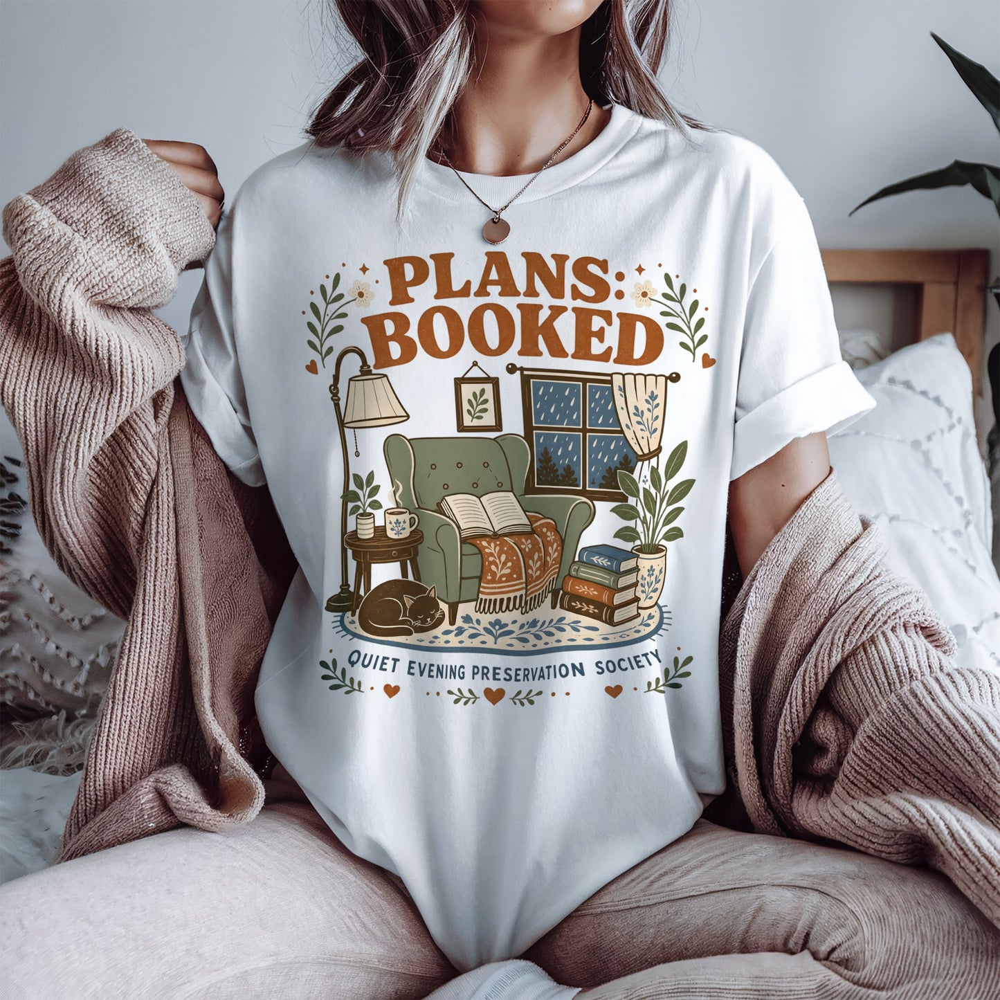 Plans Booked T-Shirt — Cozy Reading Night Graphic Tee