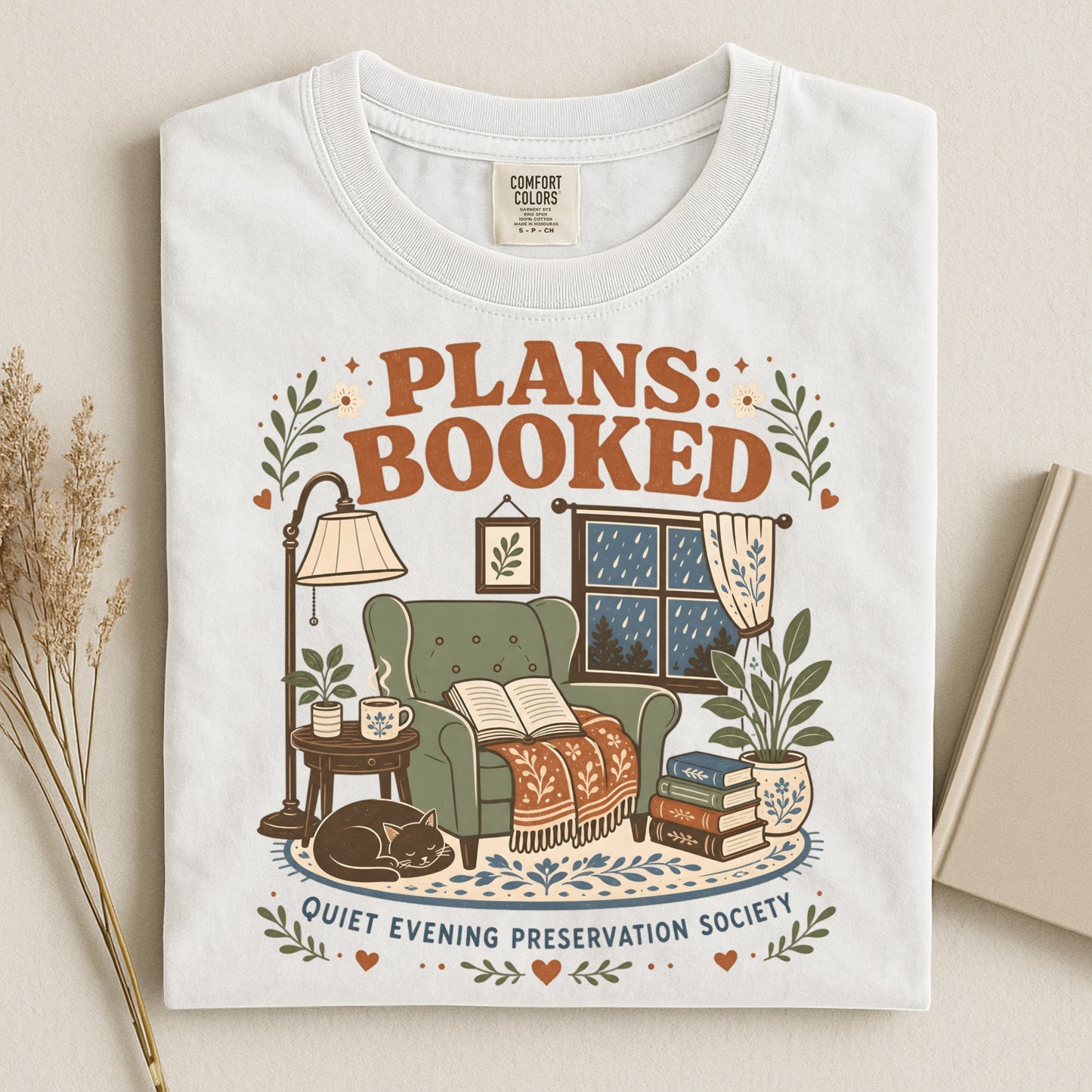 Plans Booked T-Shirt — Cozy Reading Night Graphic Tee