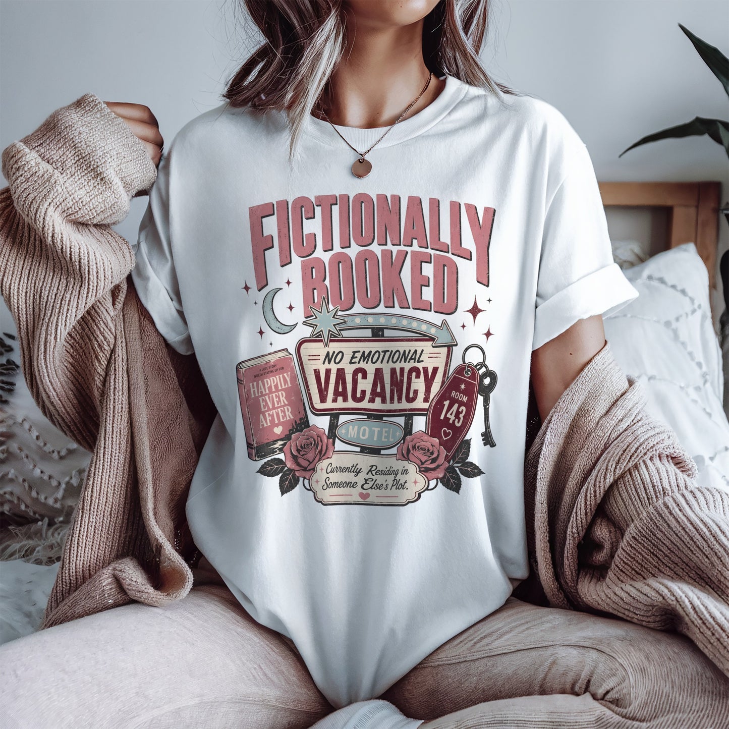 Fictionally Booked T-Shirt — 'No Emotional Vacancy' Book Lover Tee