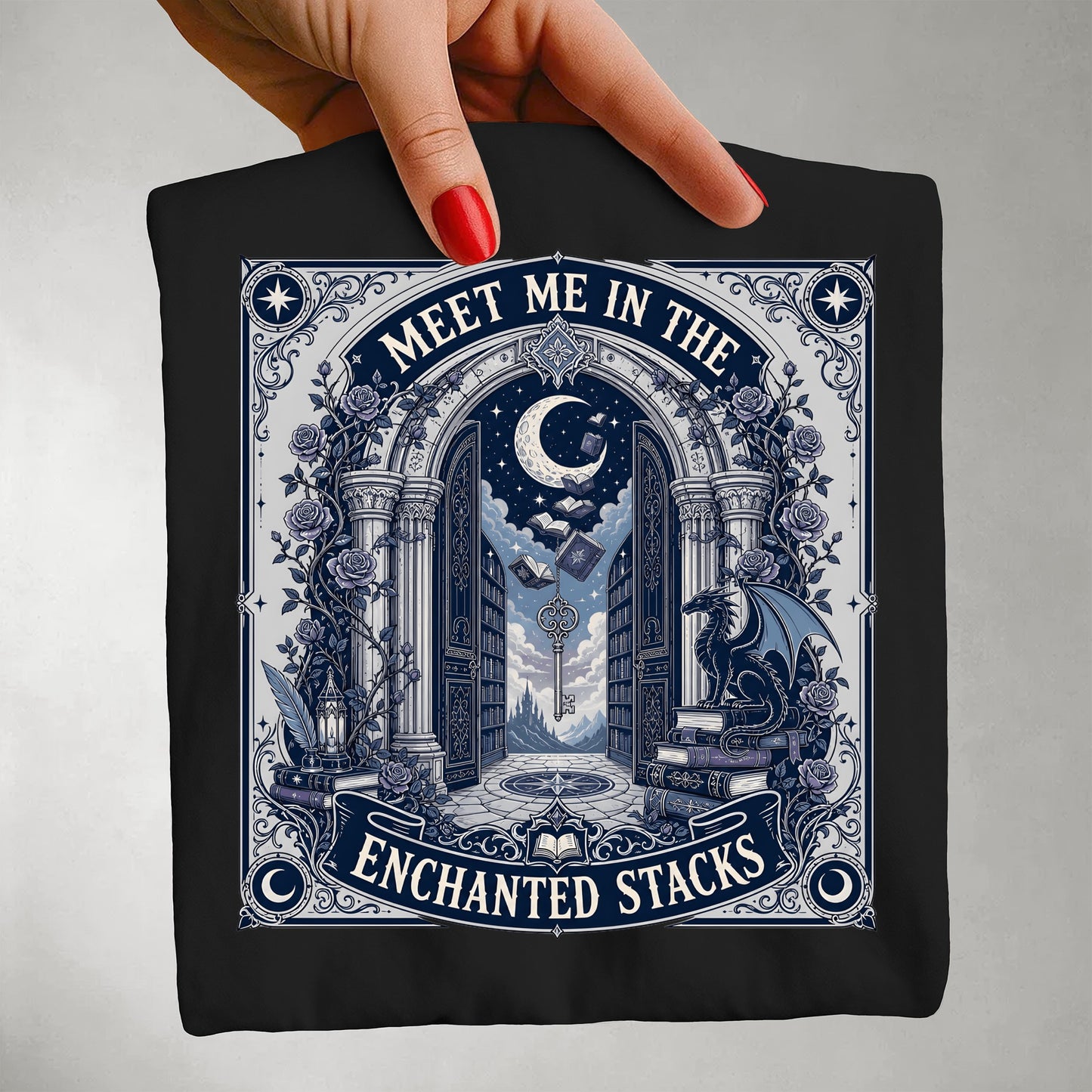 Meet Me In The Enchanted Stacks T-Shirt — Moonlit Library Graphic Tee