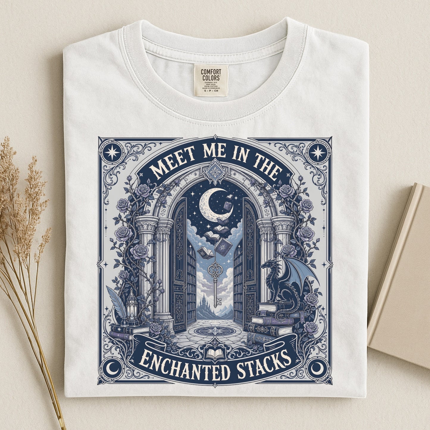 Meet Me In The Enchanted Stacks T-Shirt — Moonlit Library Graphic Tee