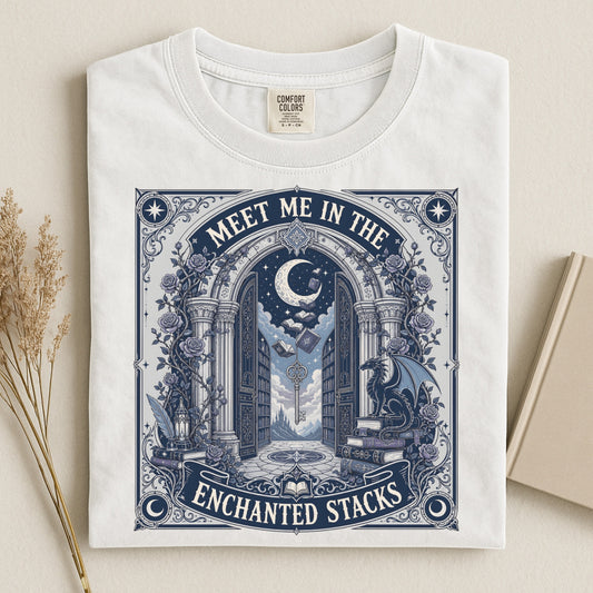 Meet Me In The Enchanted Stacks T-Shirt — Moonlit Library Graphic Tee