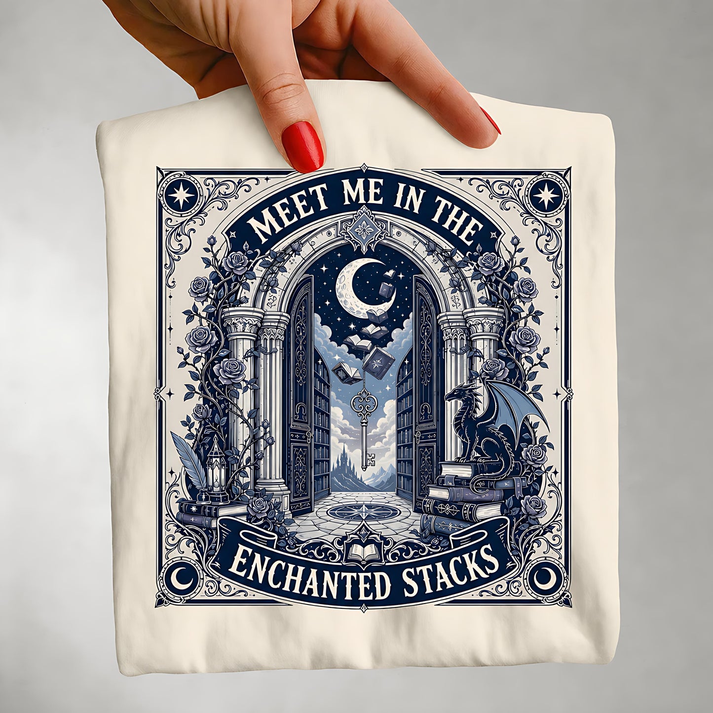 Meet Me In The Enchanted Stacks T-Shirt — Moonlit Library Graphic Tee