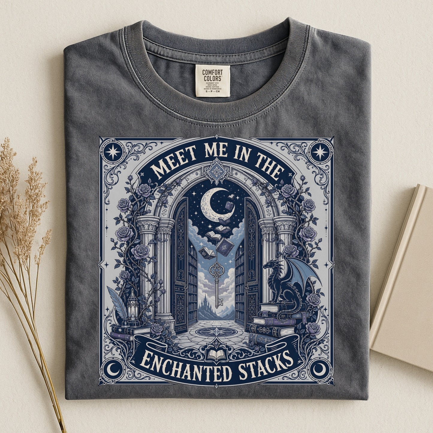 Meet Me In The Enchanted Stacks T-Shirt — Moonlit Library Graphic Tee