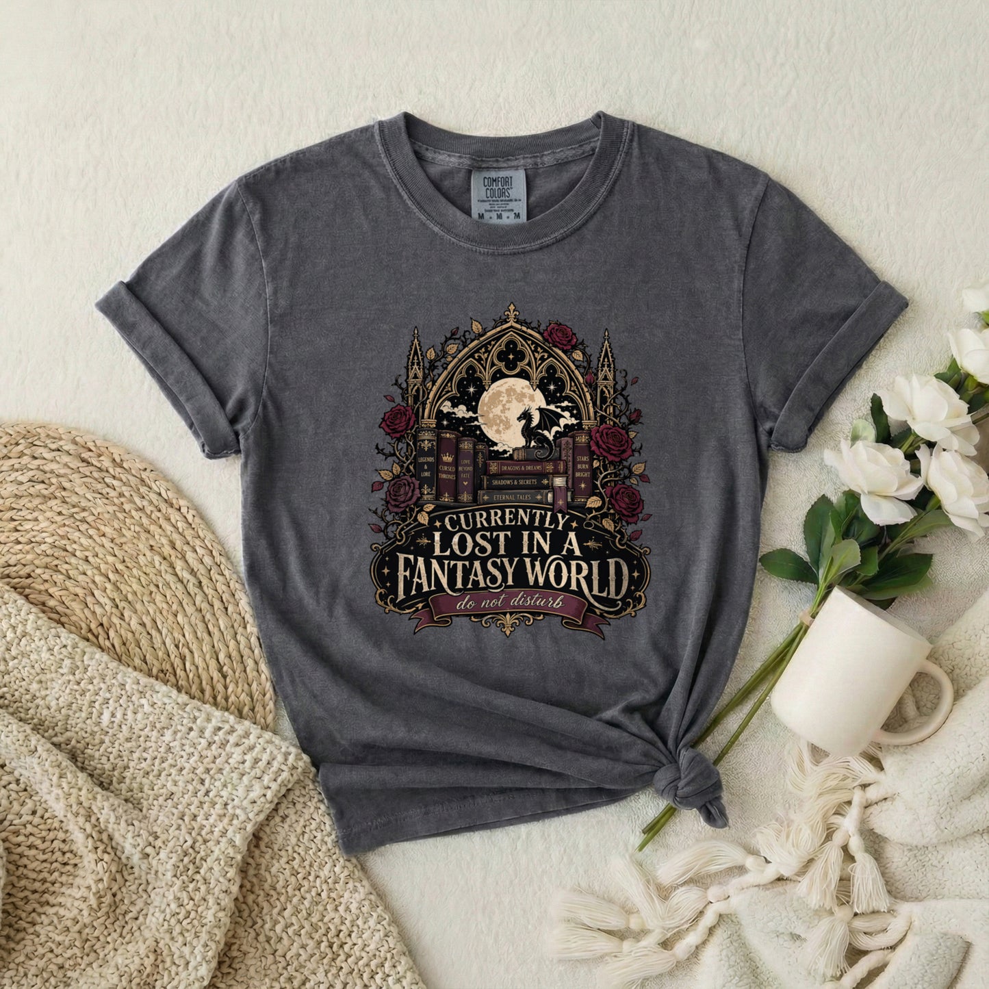 Fantasy Book Lover T-Shirt — "Currently Lost in a Fantasy World" Graphic Tee