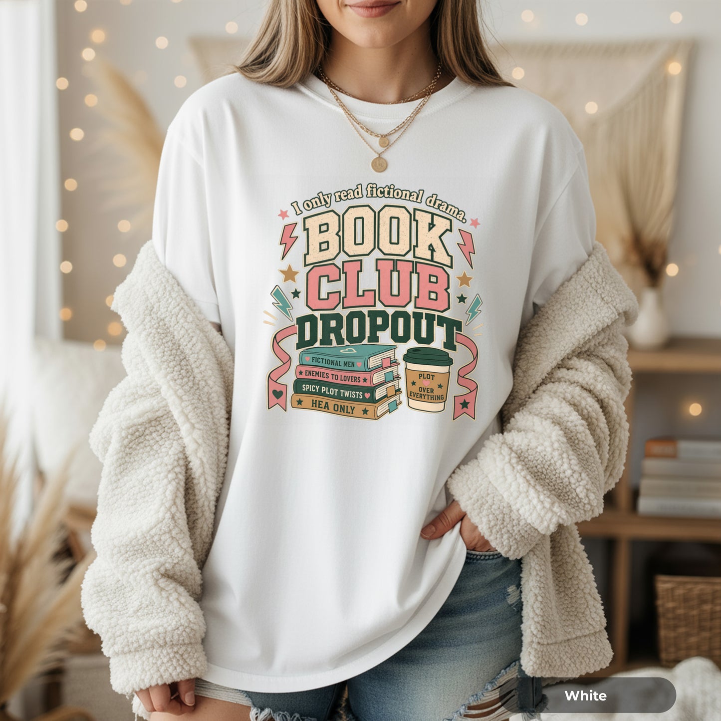 Book Club Dropout T-Shirt — Retro Stack of Books & Coffee Graphic Tee