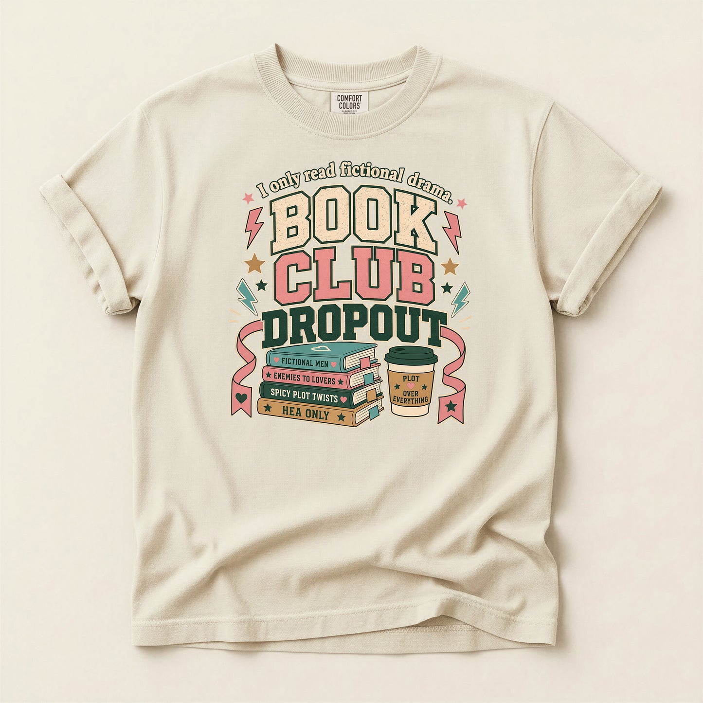 Book Club Dropout T-Shirt — Retro Stack of Books & Coffee Graphic Tee