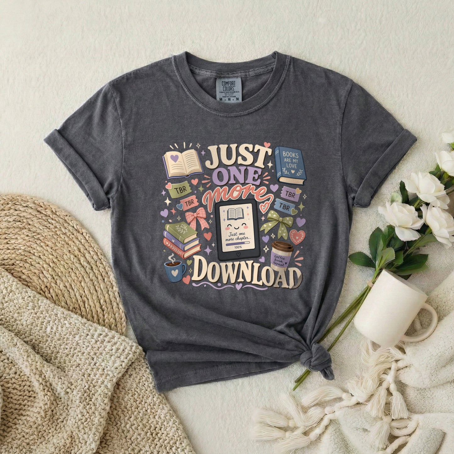 Just One More Download" Retro Reading & Tech Lover Graphic Tee