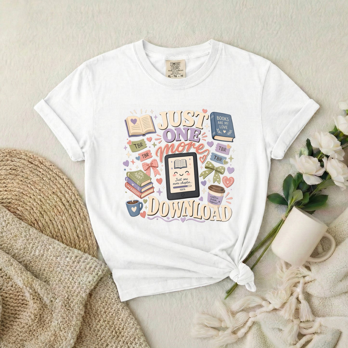 Just One More Download" Retro Reading & Tech Lover Graphic Tee