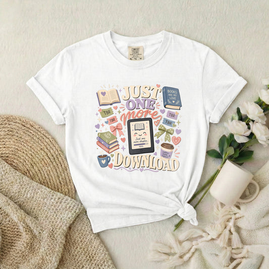 Just One More Download" Retro Reading & Tech Lover Graphic Tee