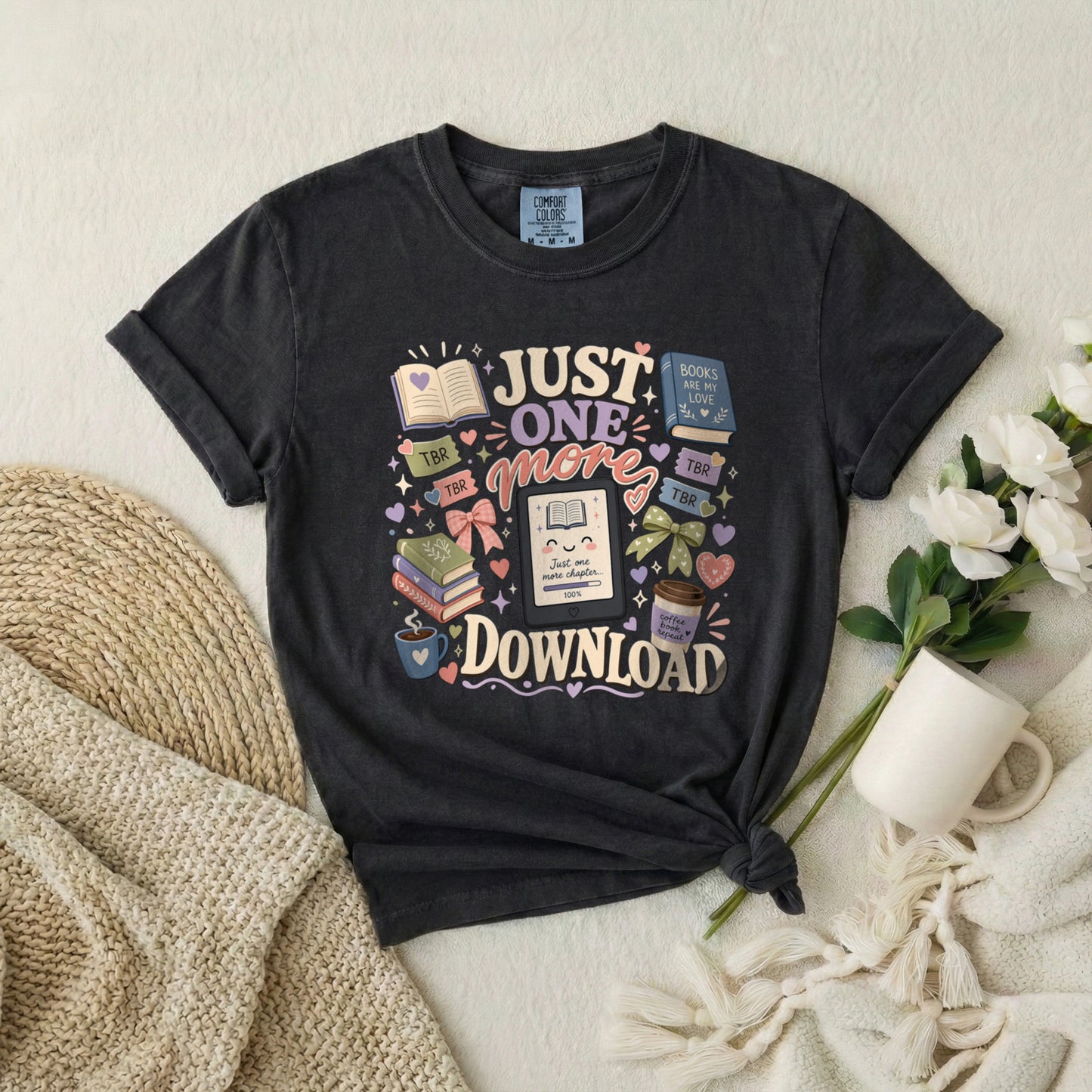Just One More Download" Retro Reading & Tech Lover Graphic Tee