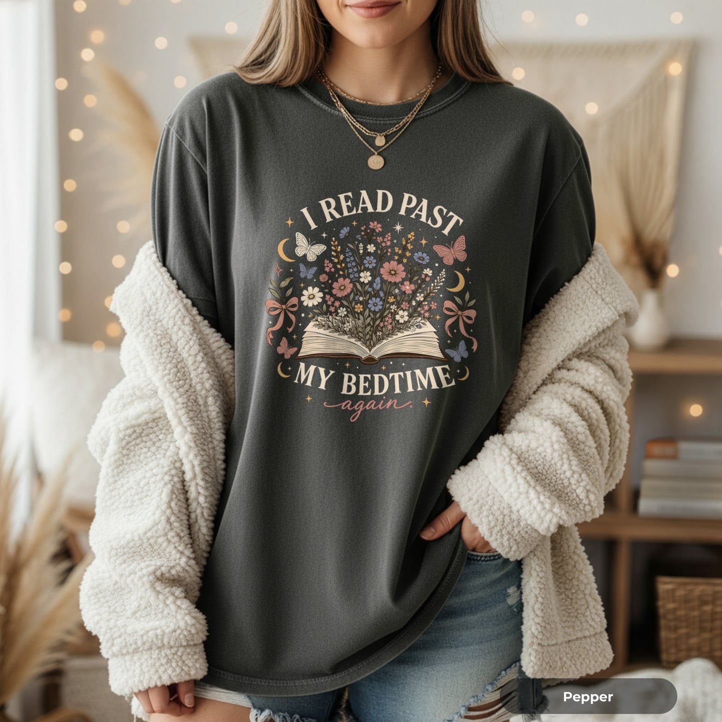 I Read Past My Bedtime Again- Floral Booklover Tee