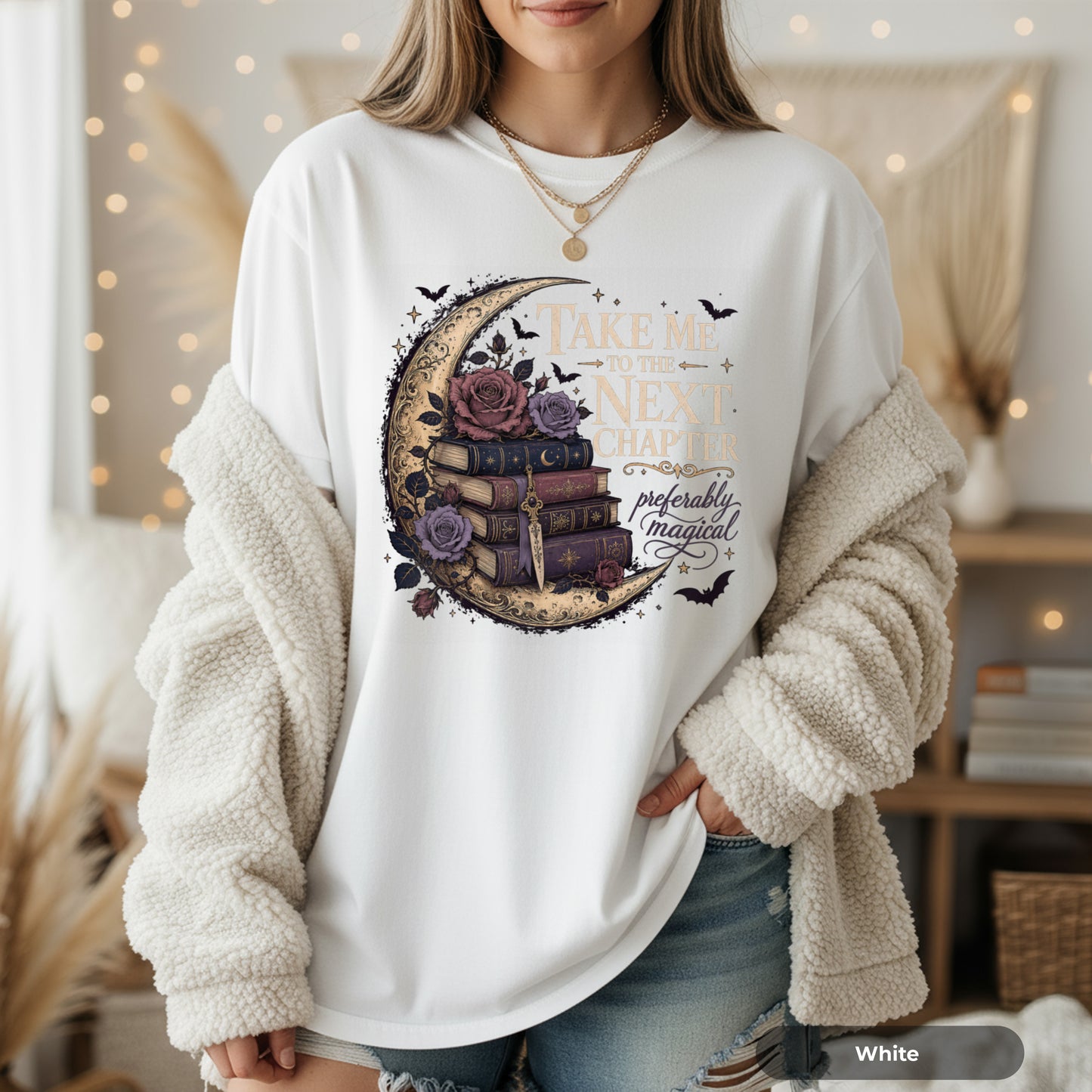 Magical Reading Moon T-Shirt — "Take Me to the Next Chapter (Preferably Magical)"
