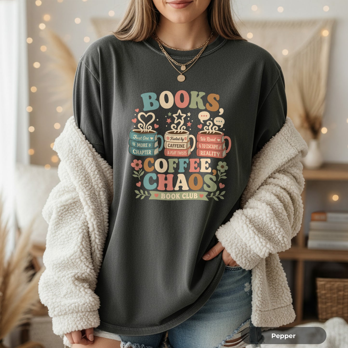 Books, Coffee & Chaos Book Club T-Shirt