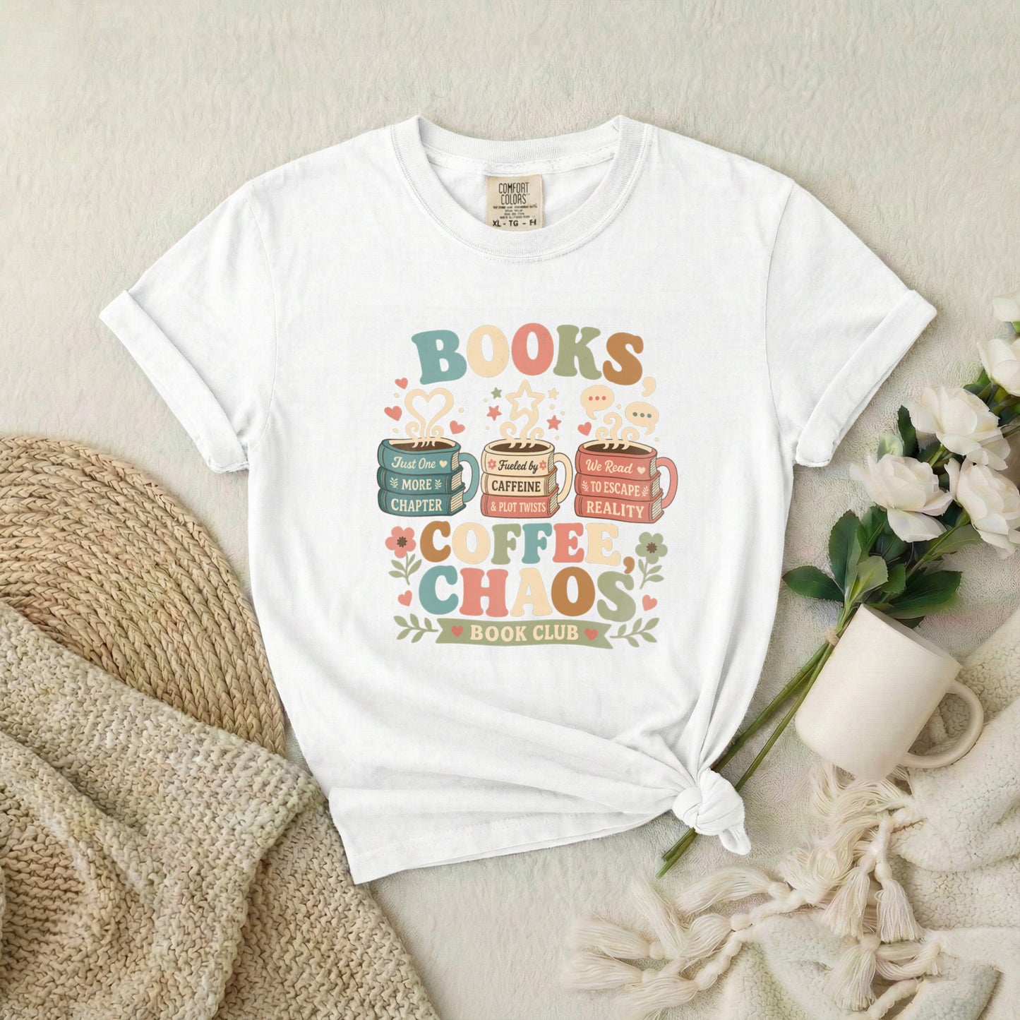 Books, Coffee & Chaos Book Club T-Shirt