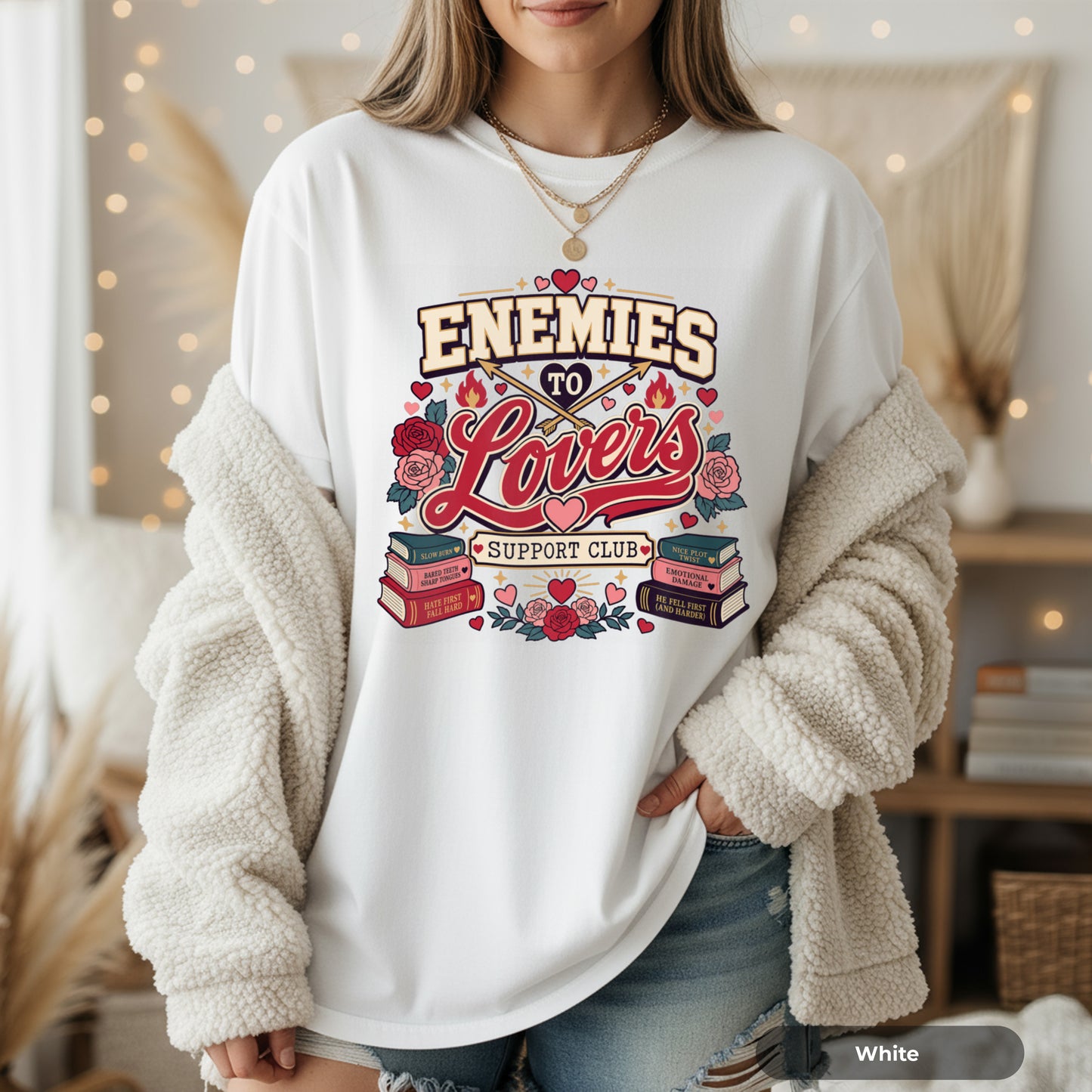 Enemies to Lovers T-Shirt — "Enemies to Lovers Support Club" Retro Romance Tee