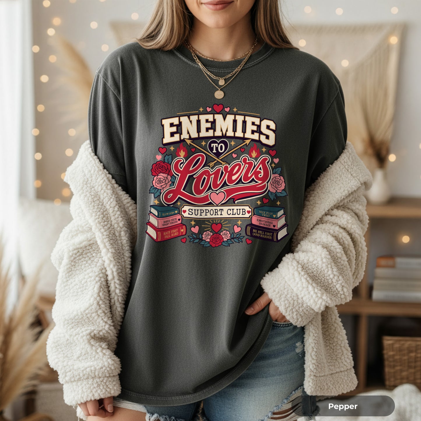 Enemies to Lovers T-Shirt — "Enemies to Lovers Support Club" Retro Romance Tee