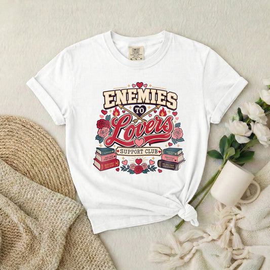 Enemies to Lovers T-Shirt — "Enemies to Lovers Support Club" Retro Romance Tee