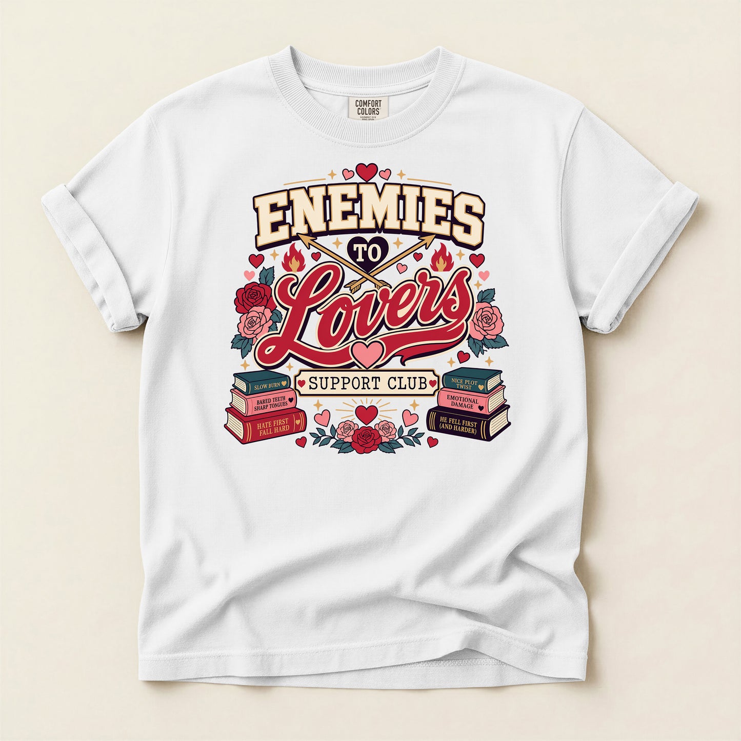 Enemies to Lovers T-Shirt — "Enemies to Lovers Support Club" Retro Romance Tee