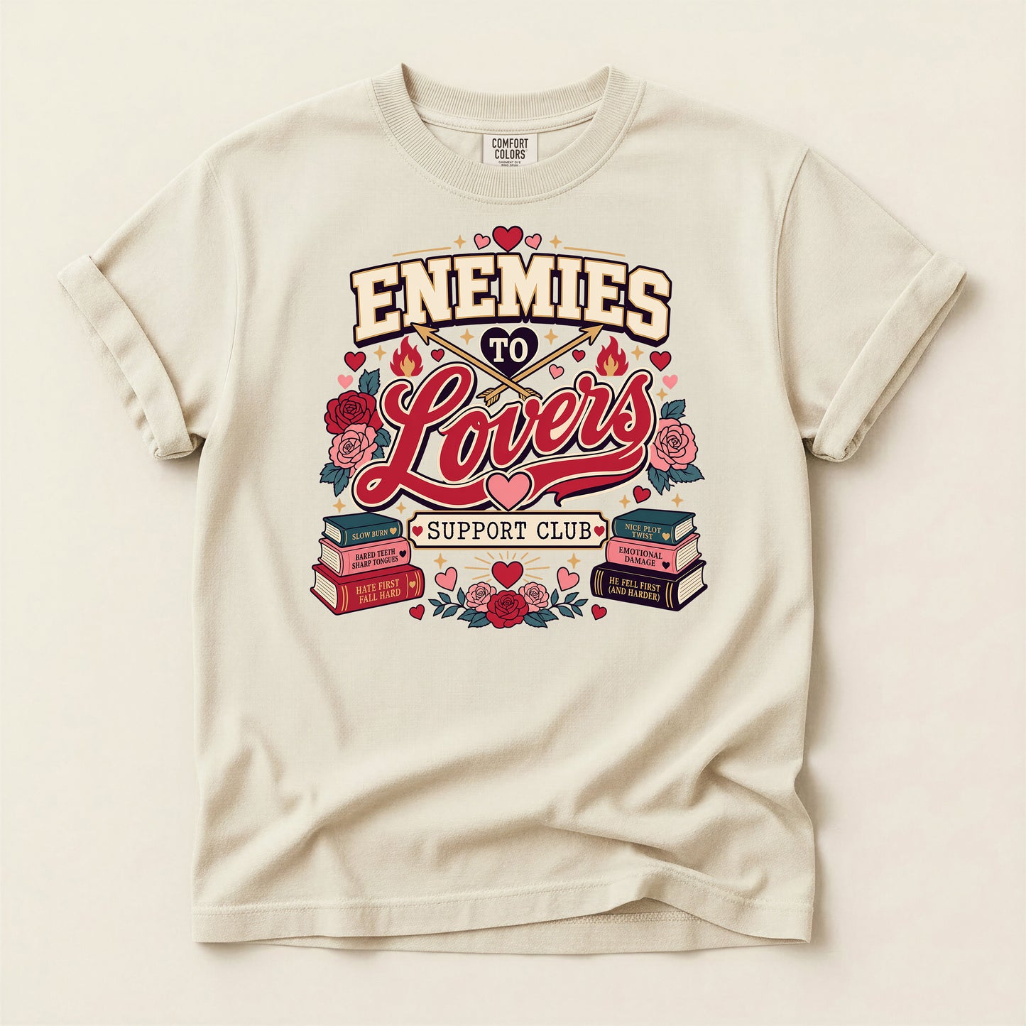 Enemies to Lovers T-Shirt — "Enemies to Lovers Support Club" Retro Romance Tee