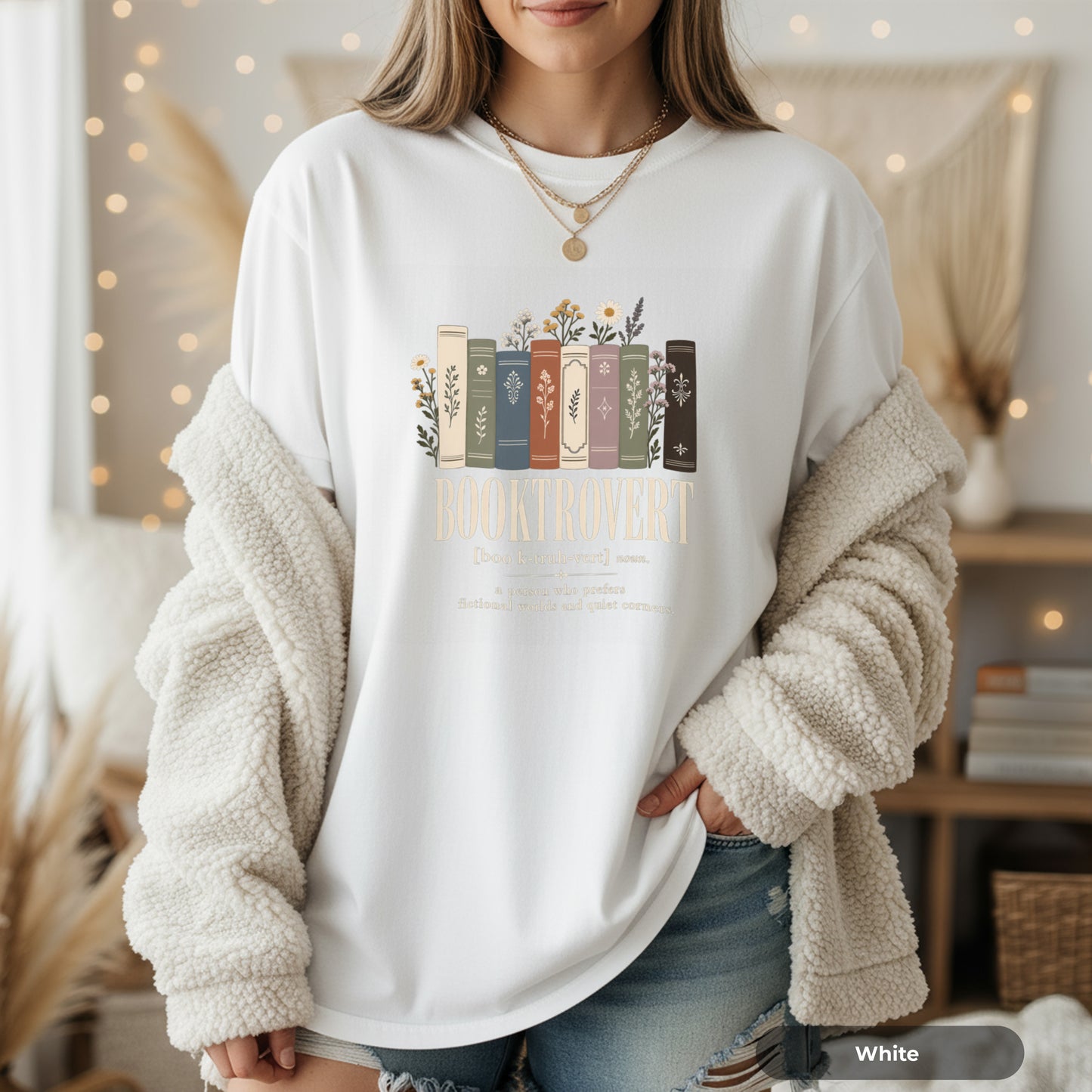 Booktrovert Book Lover T-Shirt — Vintage Stacked Books Design