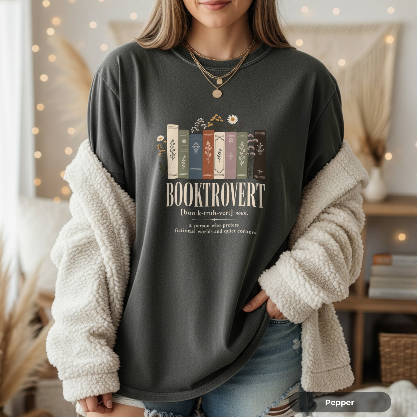 Booktrovert Book Lover T-Shirt — Vintage Stacked Books Design