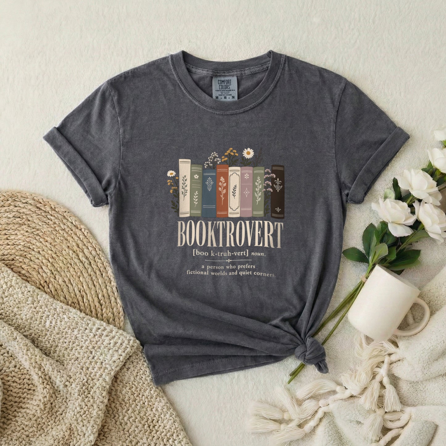 Booktrovert Book Lover T-Shirt — Vintage Stacked Books Design