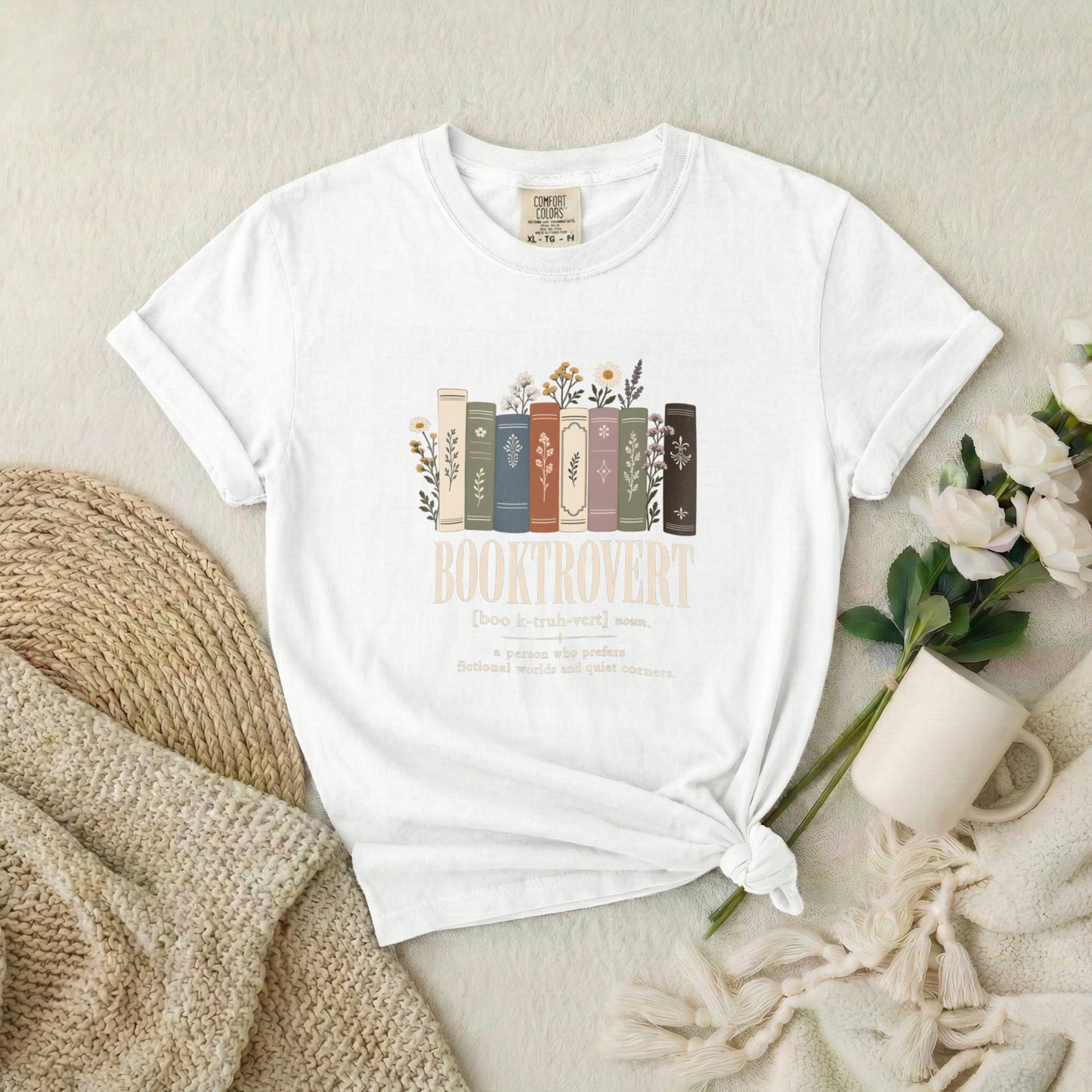 Booktrovert Book Lover T-Shirt — Vintage Stacked Books Design