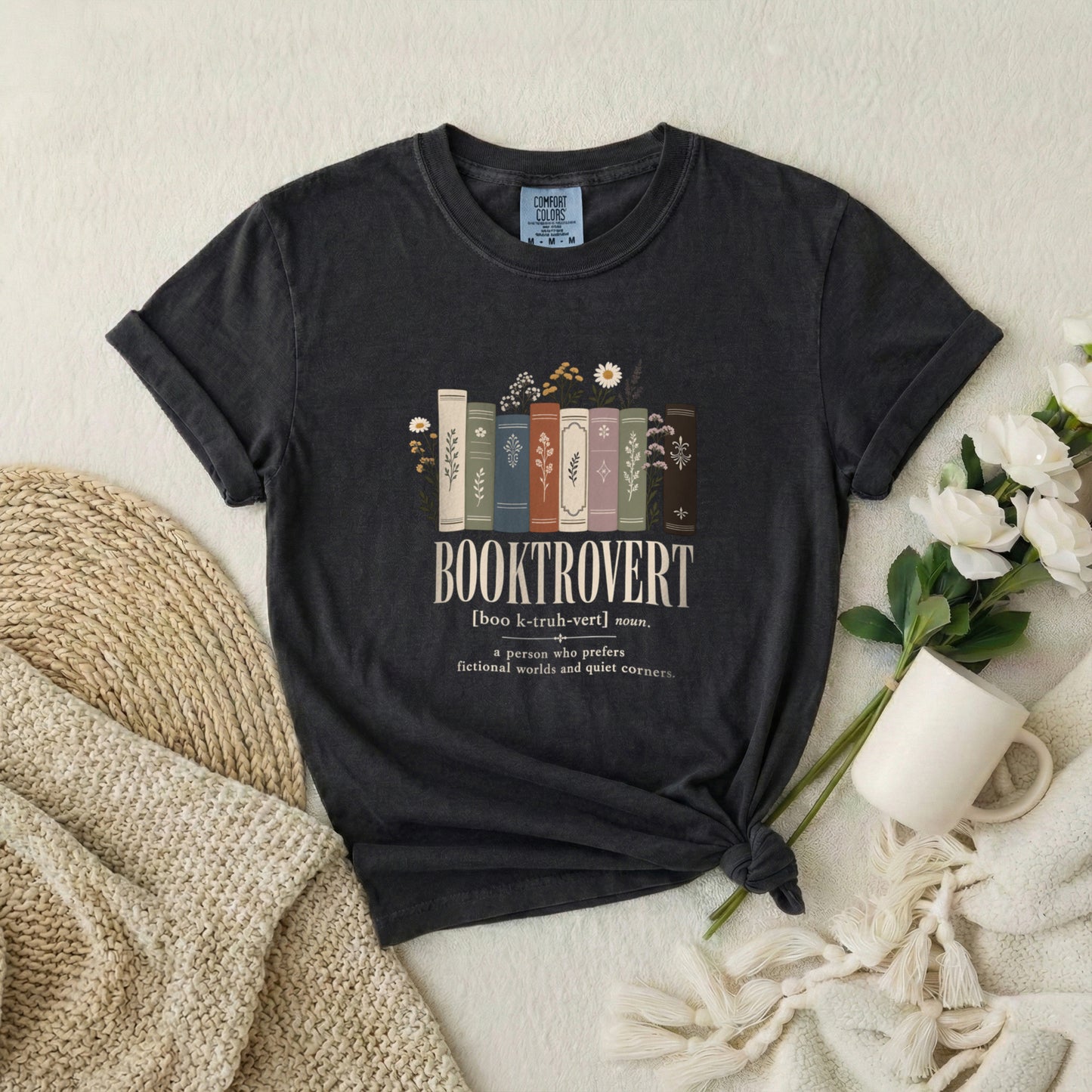 Booktrovert Book Lover T-Shirt — Vintage Stacked Books Design