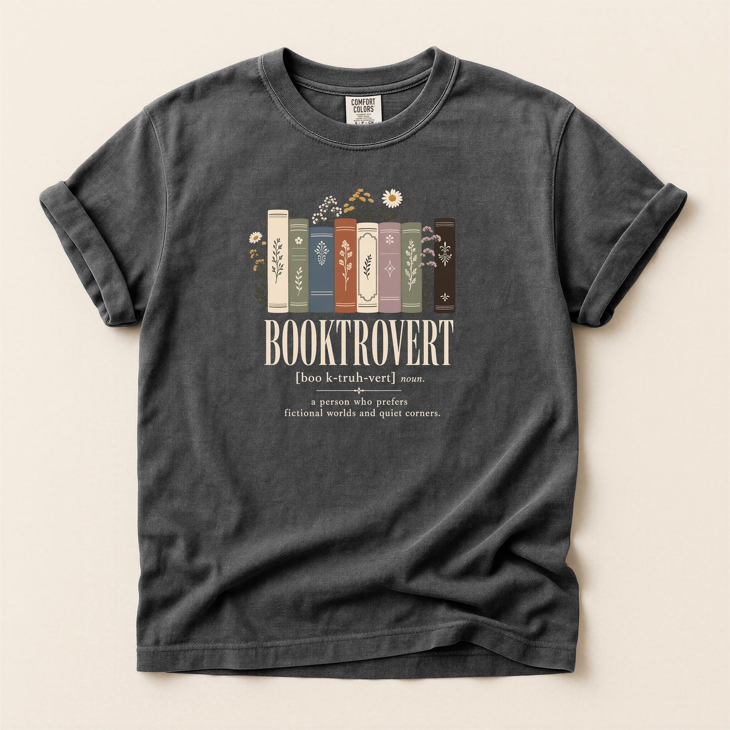 Booktrovert Book Lover T-Shirt — Vintage Stacked Books Design