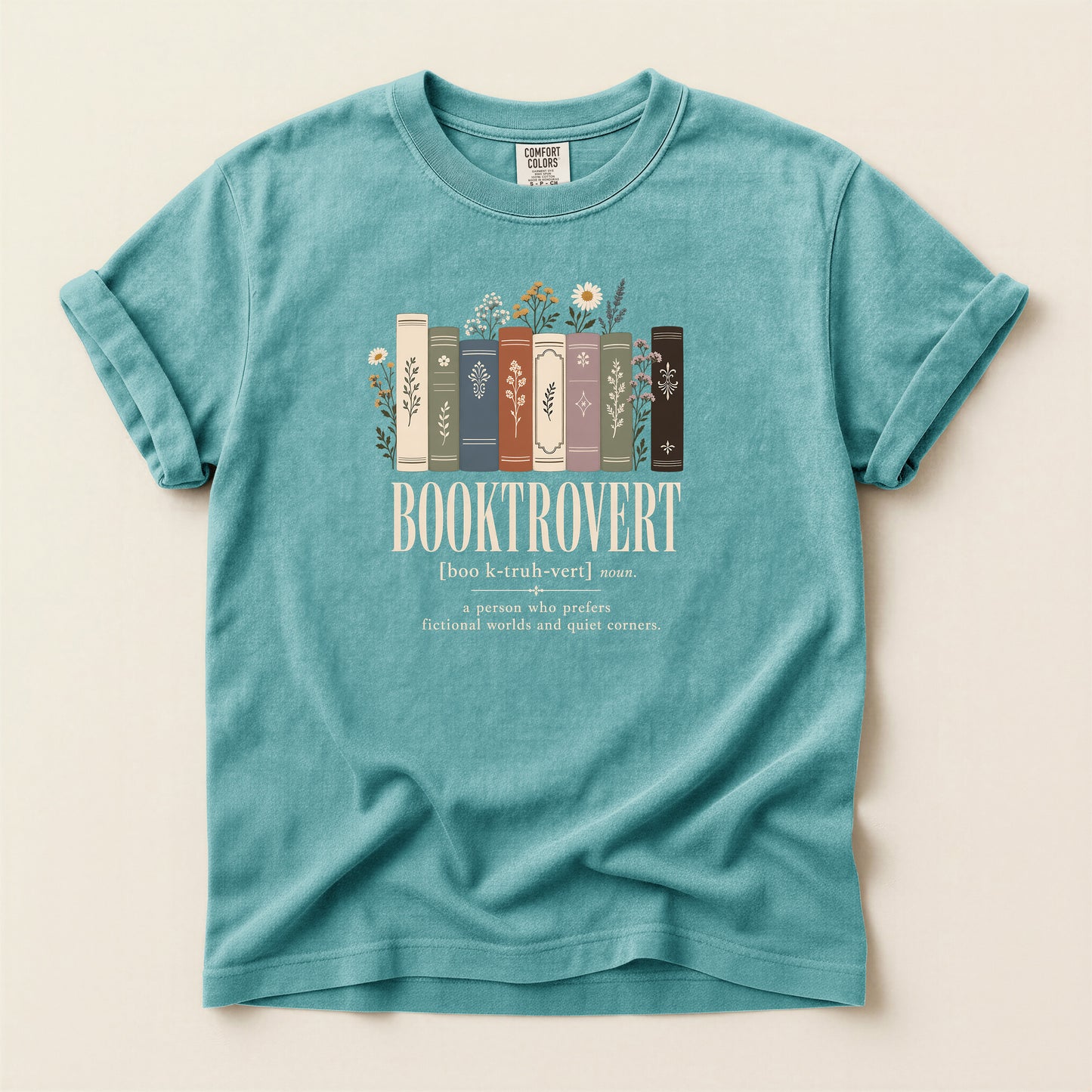 Booktrovert Book Lover T-Shirt — Vintage Stacked Books Design
