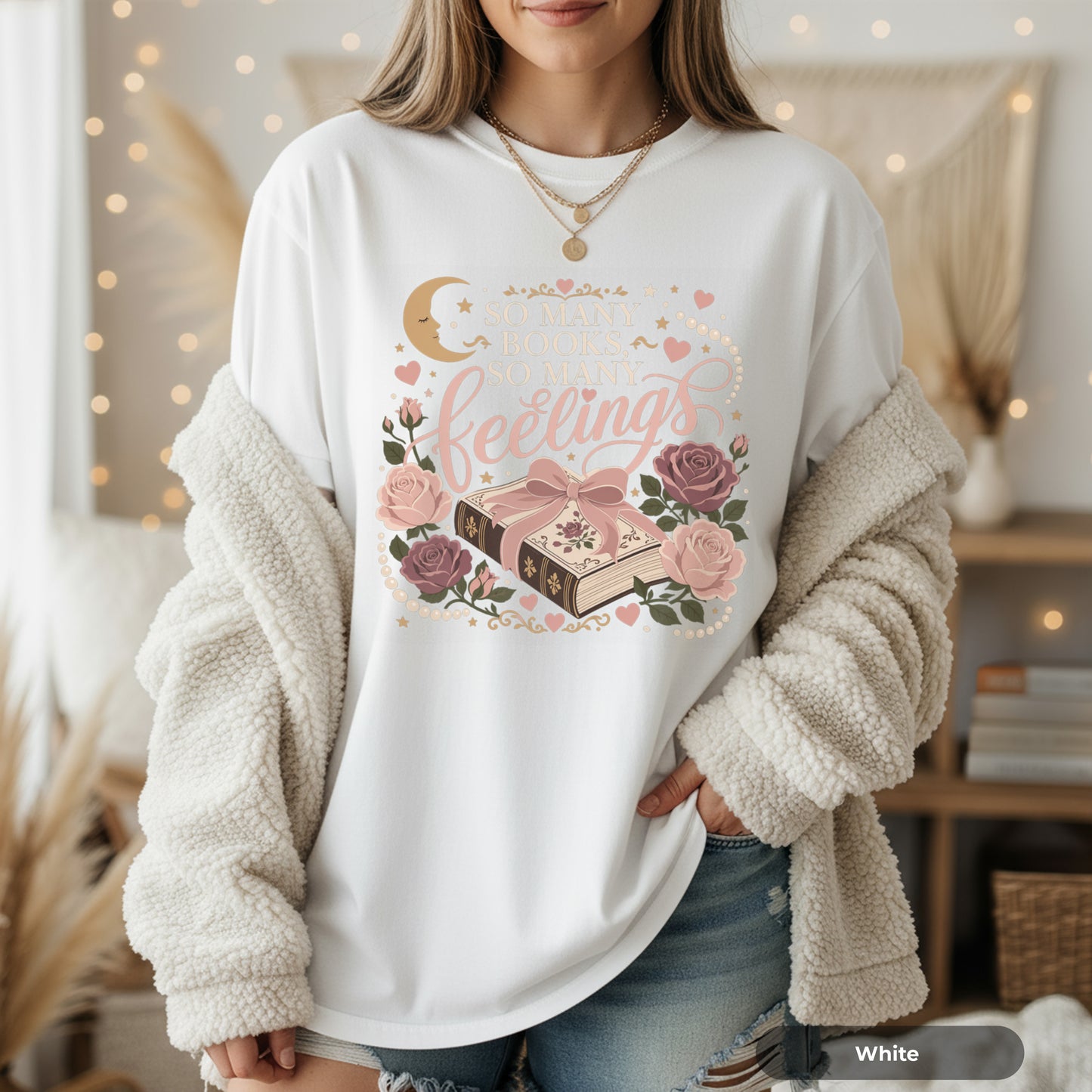 Bookish Hearts T-Shirt — "So Many Books, So Many Feelings" Floral Graphic